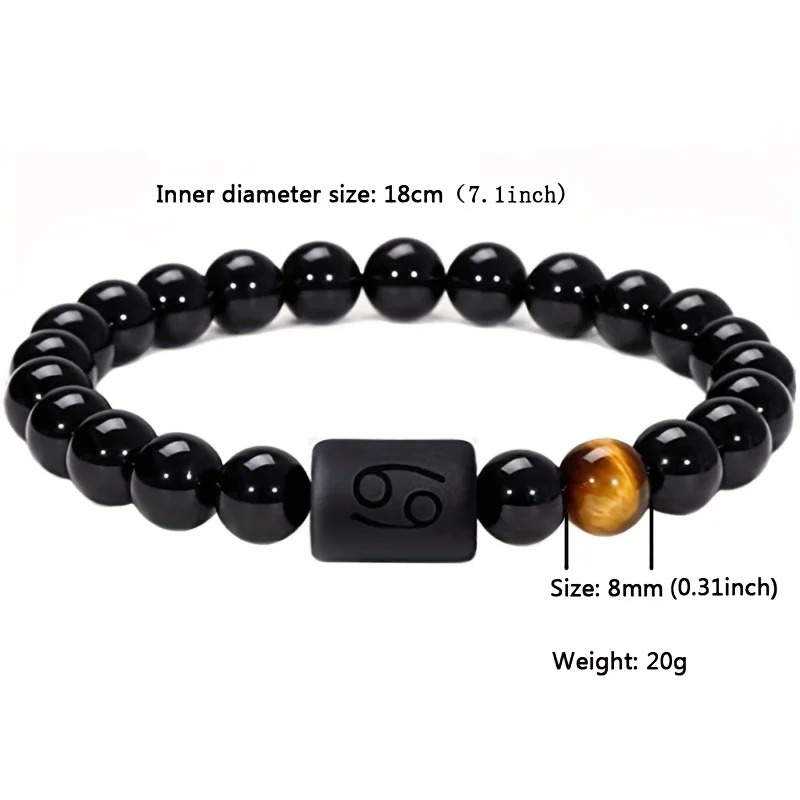 Hot Sale Twelve Constellation Stretch Bracelet Male Simple Obsidian Engraved Couple Beaded Fashion Commuter Bangle Natural Stone