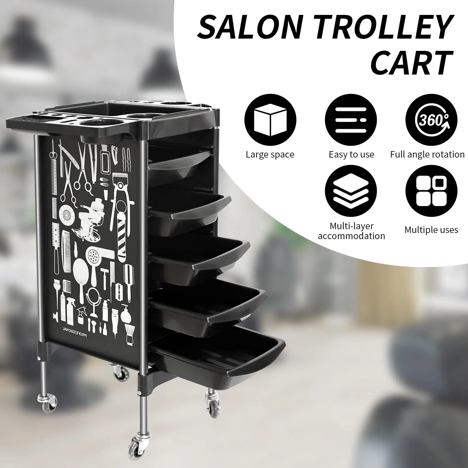 

New Salon Rolling Cart Hairdressing Tool Storage Trolley 5 Drawers Large Capacity Moveable Station Trolley Barber Supplies