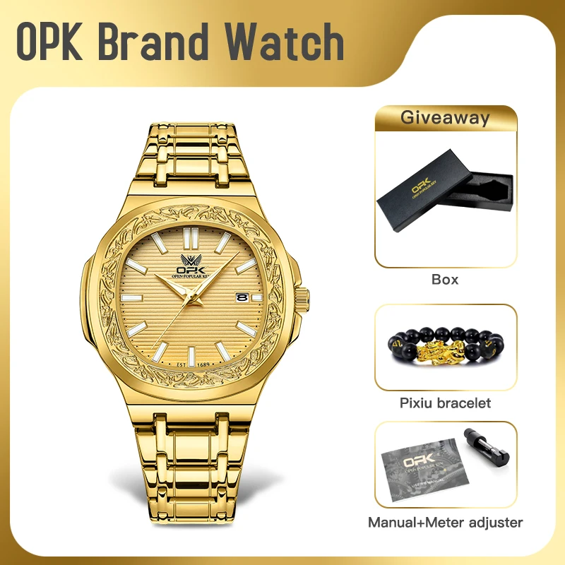 

OPK 8145 Mens Watch Original Fashion Quartz Wristwatch Waterproof Luminous Watches For Men Automatic Date Free Gift Reloj Hombre