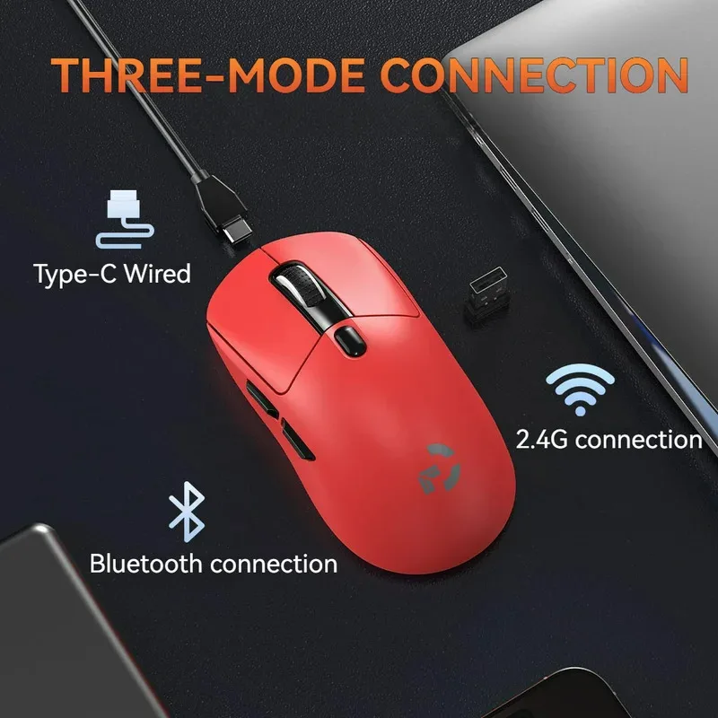 

Трехрежимная легкая игровая мышь Bluetooth 2,4G, аккумулятор 650 мАч, RGB подсветка, 12000 точек на дюйм, PAW3104, игровая мышь, частота возврата 1000 Гц