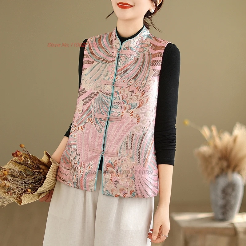 

2025 national vintage gilet national ethnic jacquard vest chinese tang suit oriental stand collar sleeveless jacket waistcoat