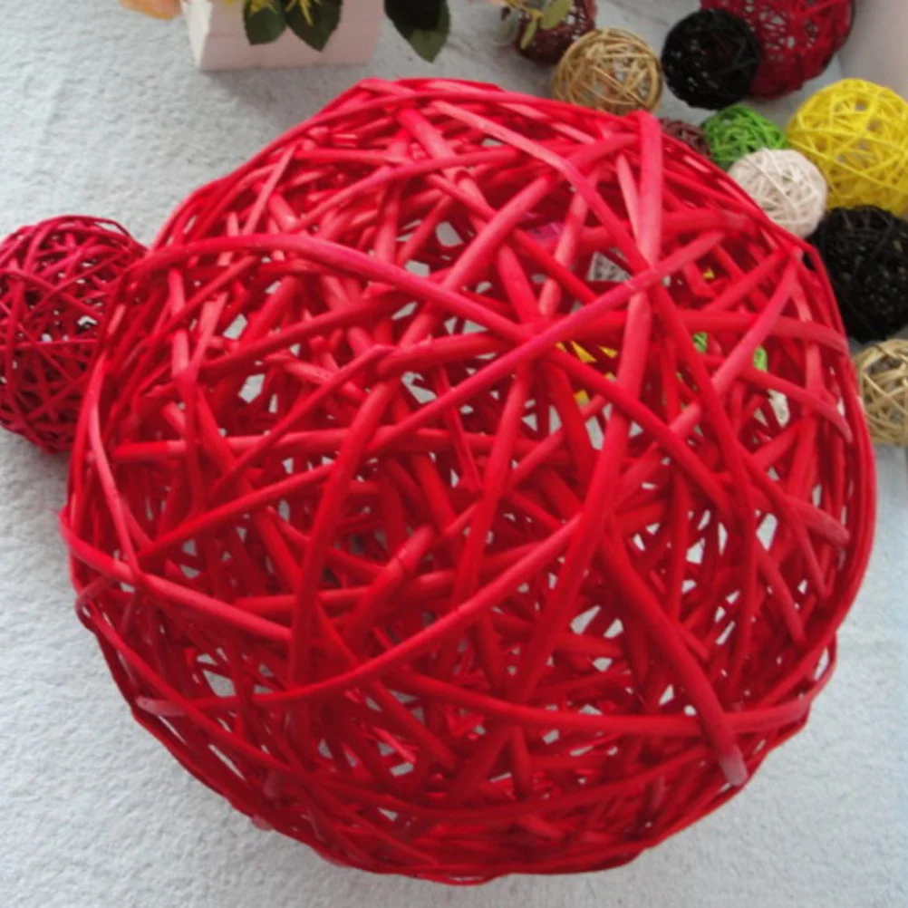 15pcs Wicker Rattan Ball 5Cm Red Hanging Vine Pendant Diy Tree Ornament Home Cafe Office Wall Decor Christmas Gift Hanging Ball
