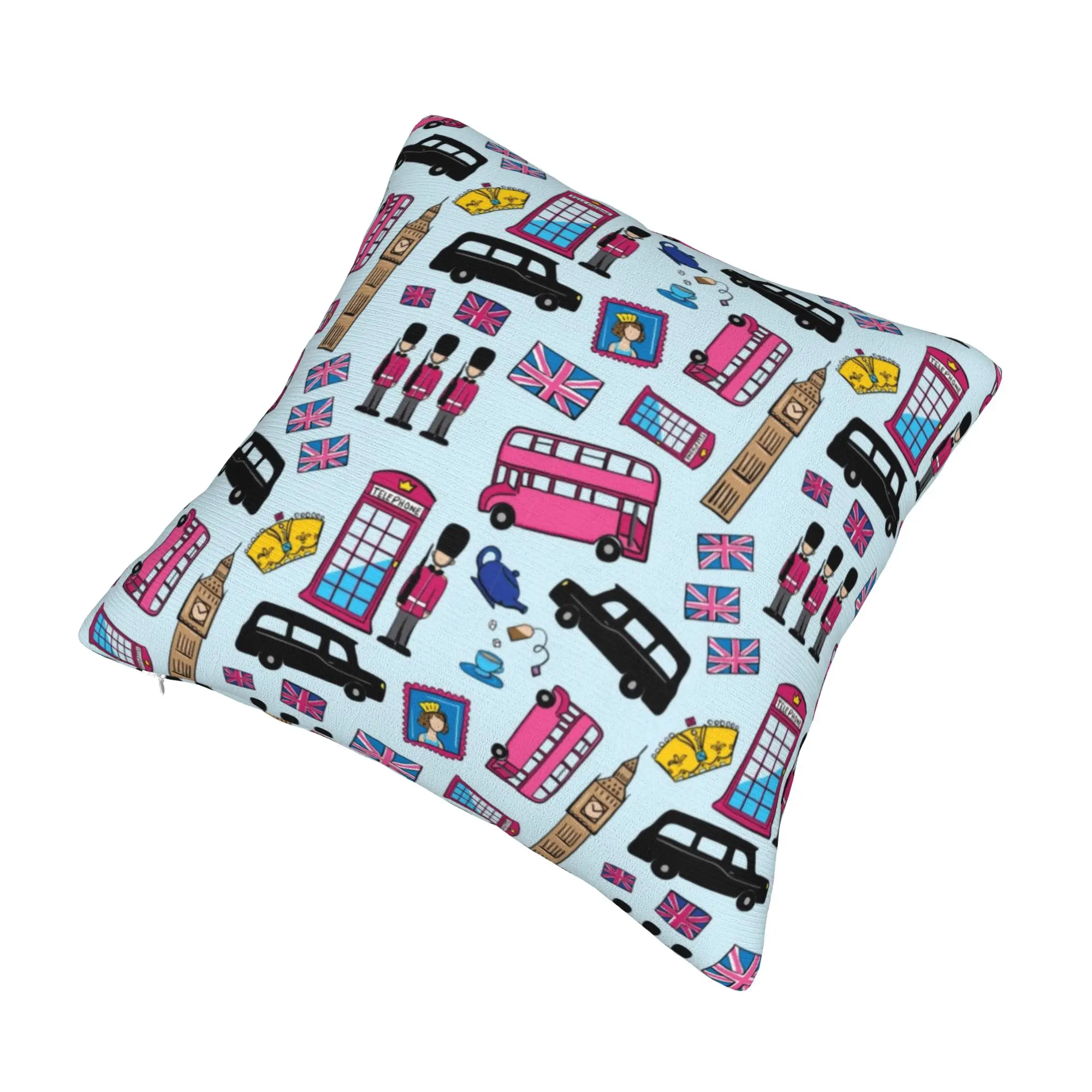 Pink British London Style Luxury Throw Pillow Cover Decoration UK Flag Red Bus Sofa Cushion
