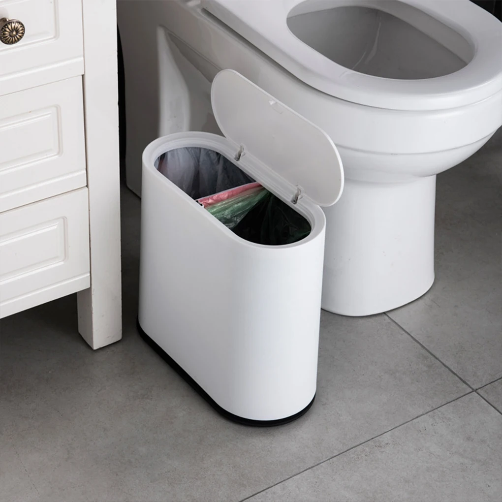 

Slim Trash Can - Neat Look Wide Application Hide Garbage Bag Hygiene ABS Bathroom Toilet Bins Grey