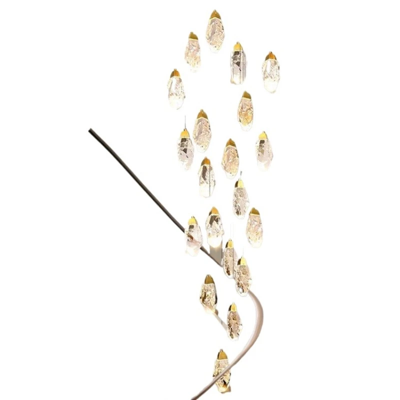 

Long chandelier crystal light luxury designer villa hall empty revolving staircase loft apartment chandelier