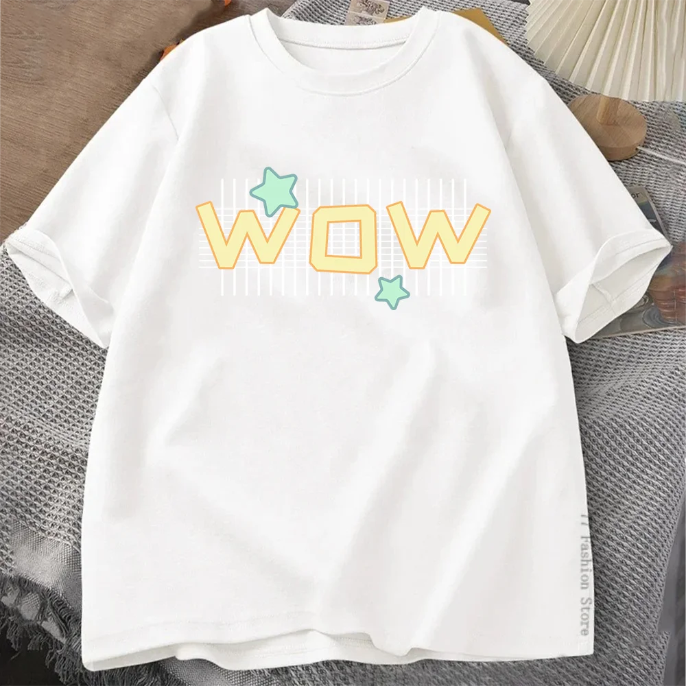 Summer T-Shirt WOW Letter Print Hip Hop Short Sleeve Harajuku O-CollarTShirt Fashion Men Women Tops Streetwear Oversized Tshirts