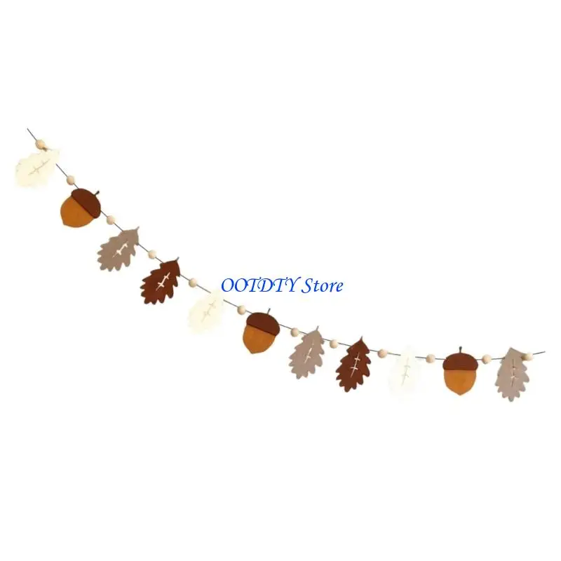 367A Autumn Felt Garland Beads Accent Handmade Fall Decors Thanksgiving Party Wall Hanging For Fireplaces Mantels