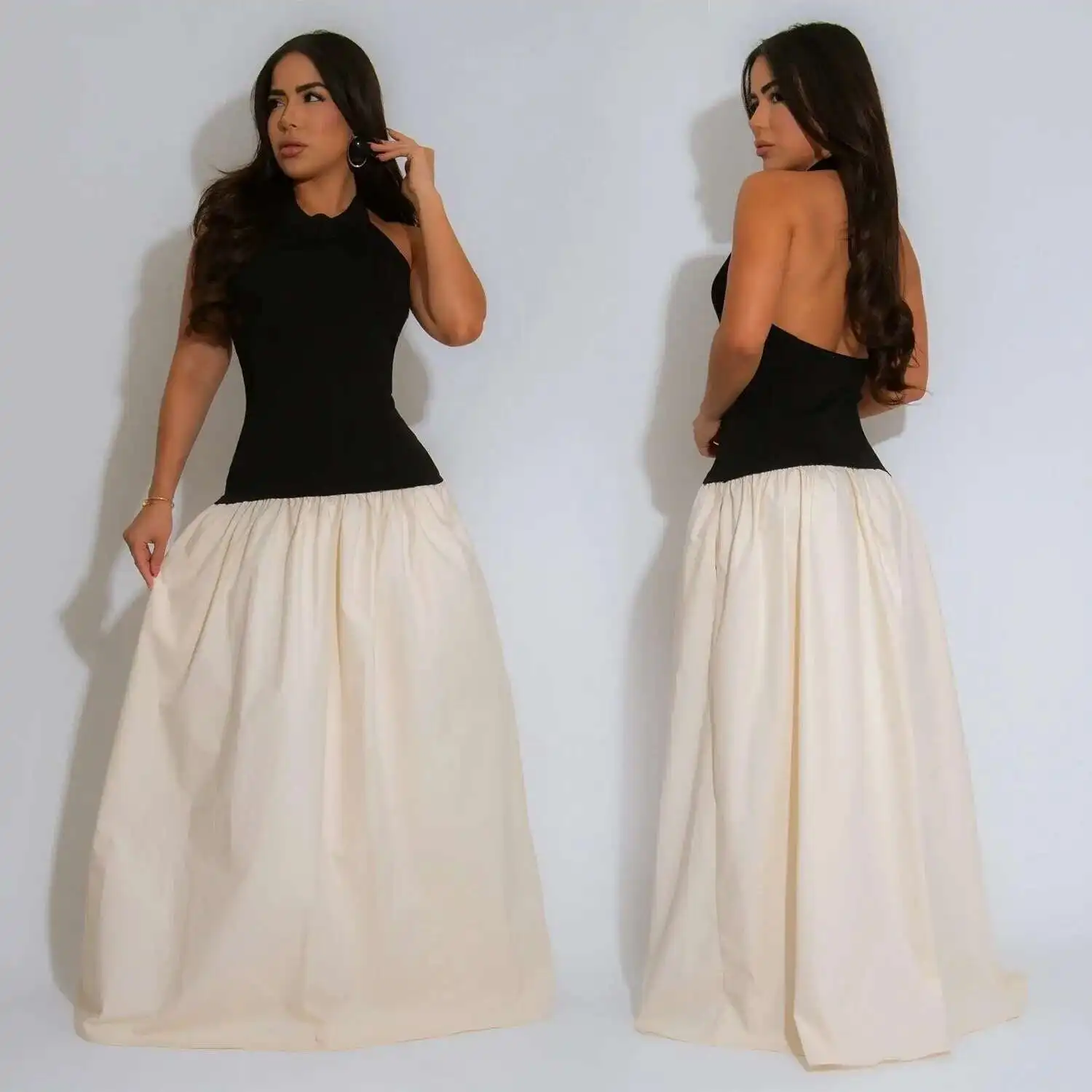 

C7275 Fashion Women's Sleeveless Slimming Bareback Hanging Neck Dress New Style 2025 Summer Dress Robe Vestido Women Elegant