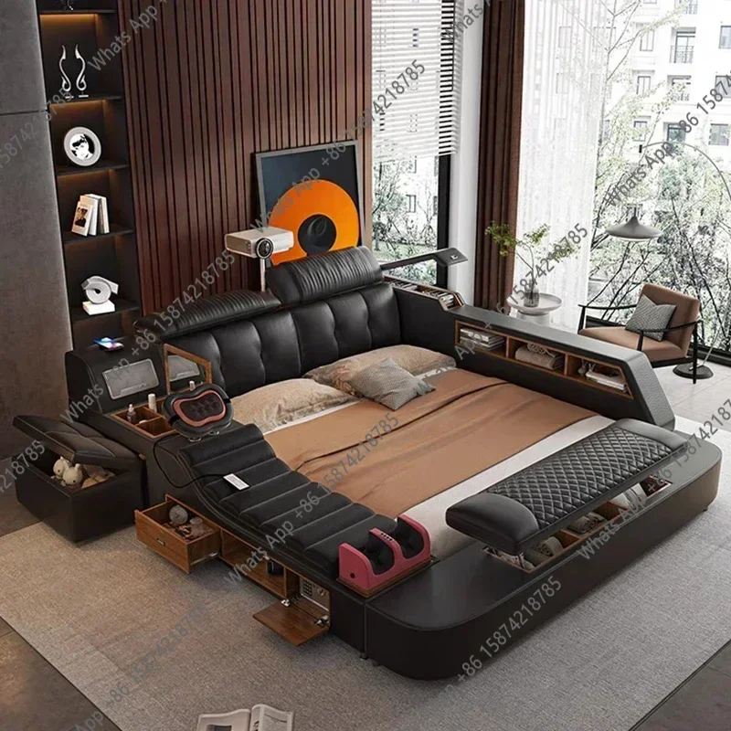 N63 Modern Double Bed Girls Design Smart Bedroom Queen King Size Bed Beauty Sleeping Princess Leather Cama Lounge Suite Furnitur