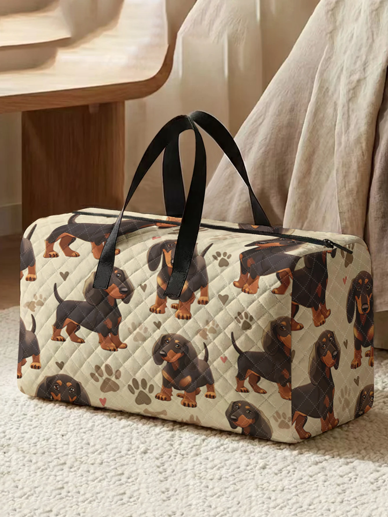 1pc, Two styles, Cute Dachshund Dog Paw Heart Printed Duffle Bag Portable Handbag suitable for Weekend Trip Sports Shopping