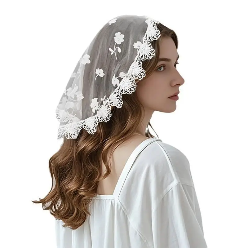 39BD Elegant Lace Scarf With Floral Headpiece Designs For Church Or Prom Occasion