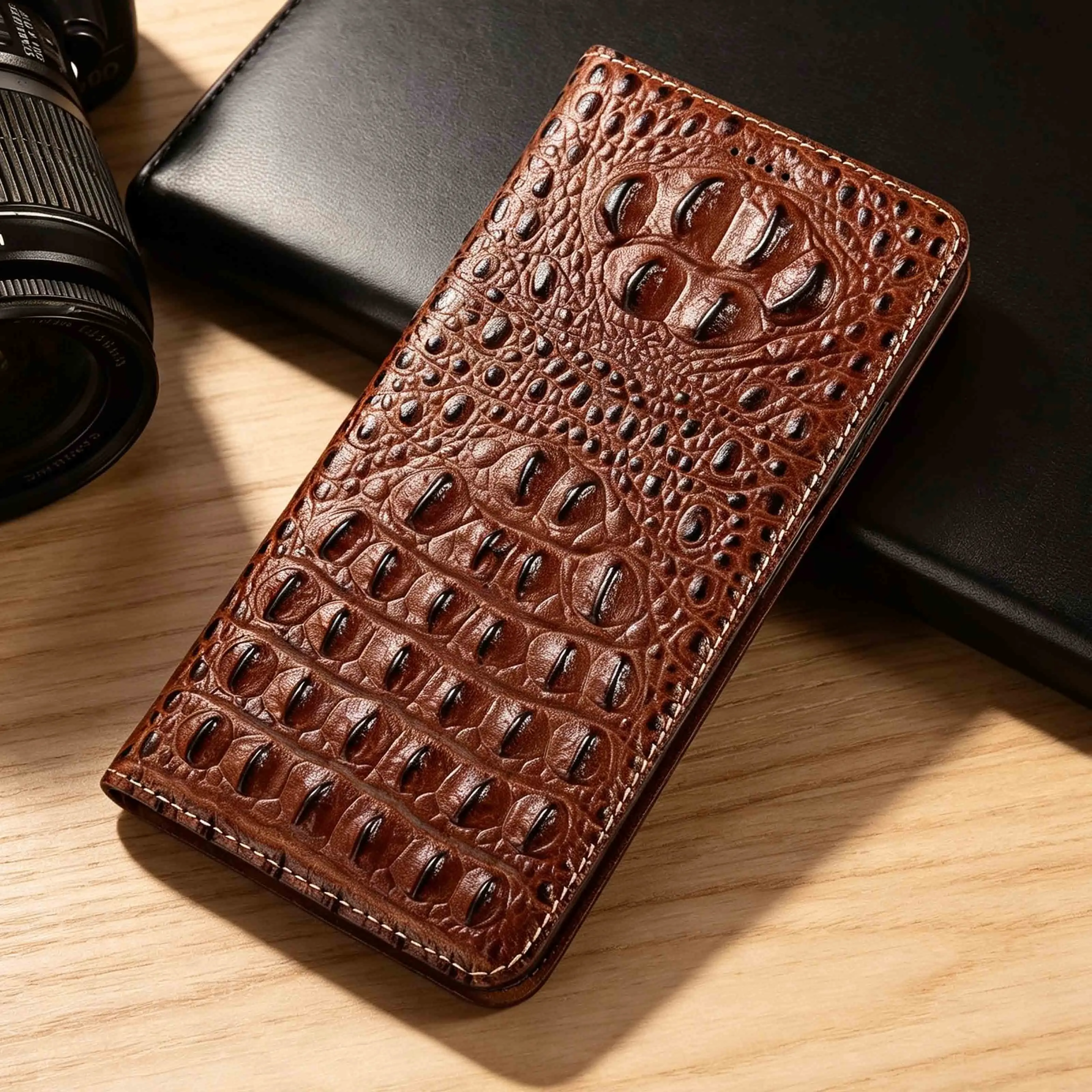 For Huawei Nova Y60 Y61 Y63 Y70 Y71 Y72 Y72S Y73 Y74 Y90 Y91 Plus Crocodile Claw Pattern Genuine Leather Flip Phone Case Cowhide