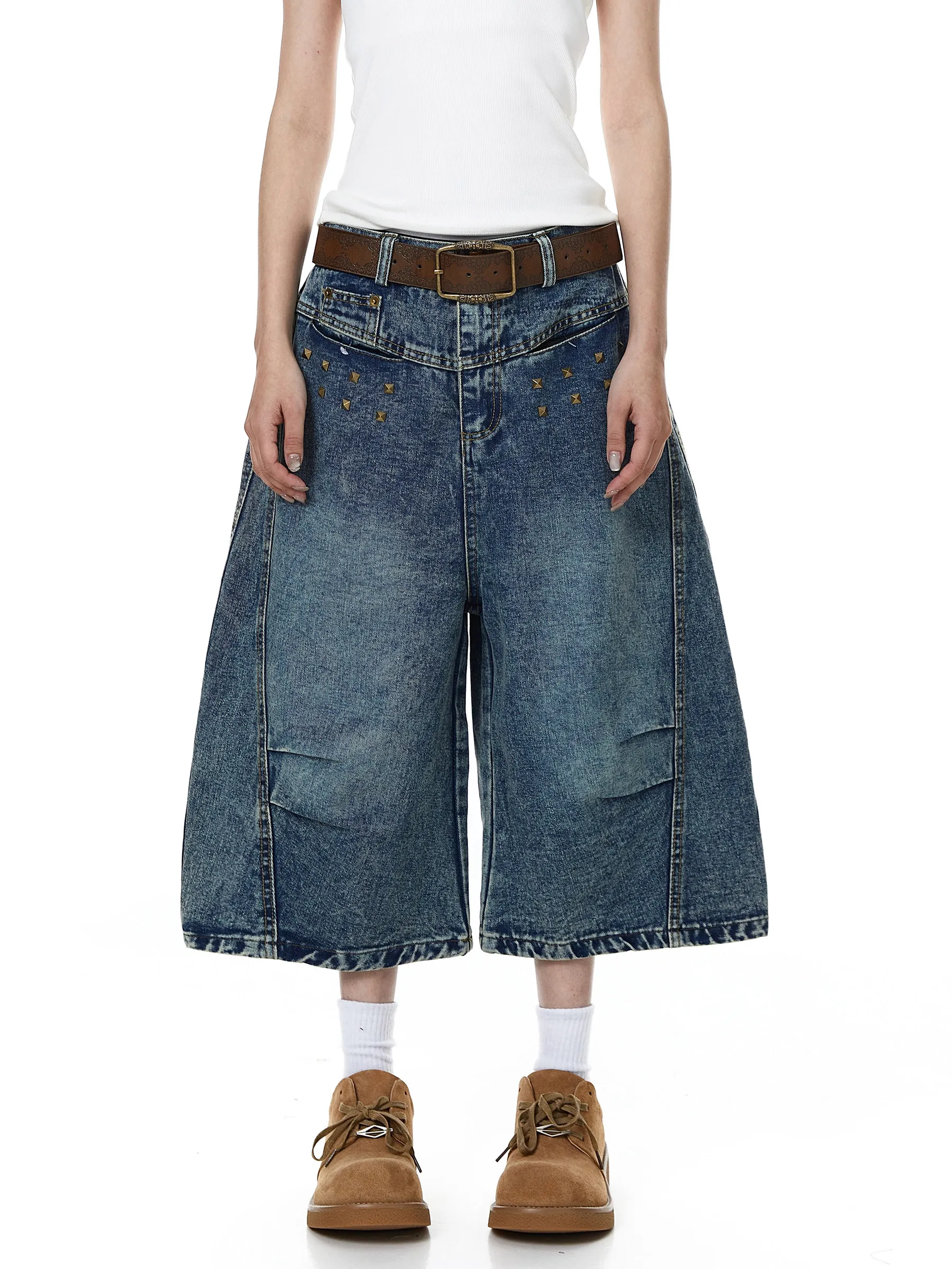 Calças Jeans Americanas Retrô de Sete Oitavos para Homens e Mulheres, Casuais, Vintage, Plissadas, Versáteis, de Perna Larga,...