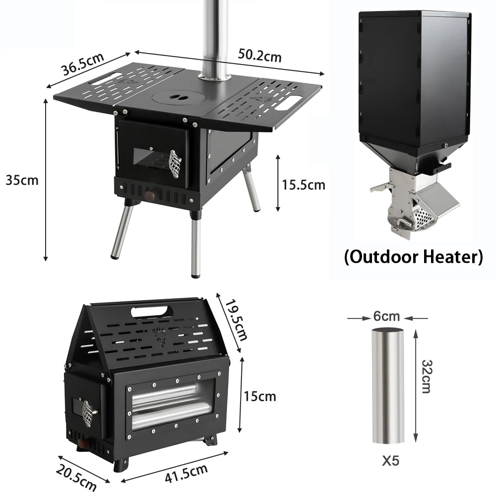 Portable Wood Burning Stove with Chimney Pipes & Gloves, Camping wood and burn firewood stove Camping Tent Stove