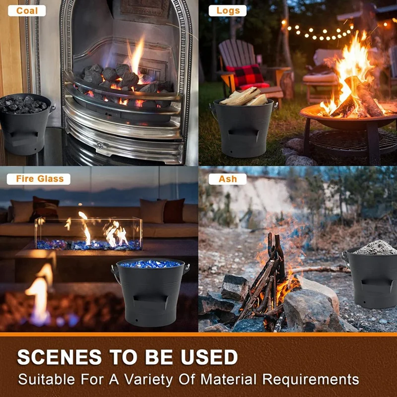 

Ash Bucket with Lid, Shovel and Broom, Fireplace Metal Bucket with Lid, Charcoal Bucket and Ash Can for Fireplace-SPMI