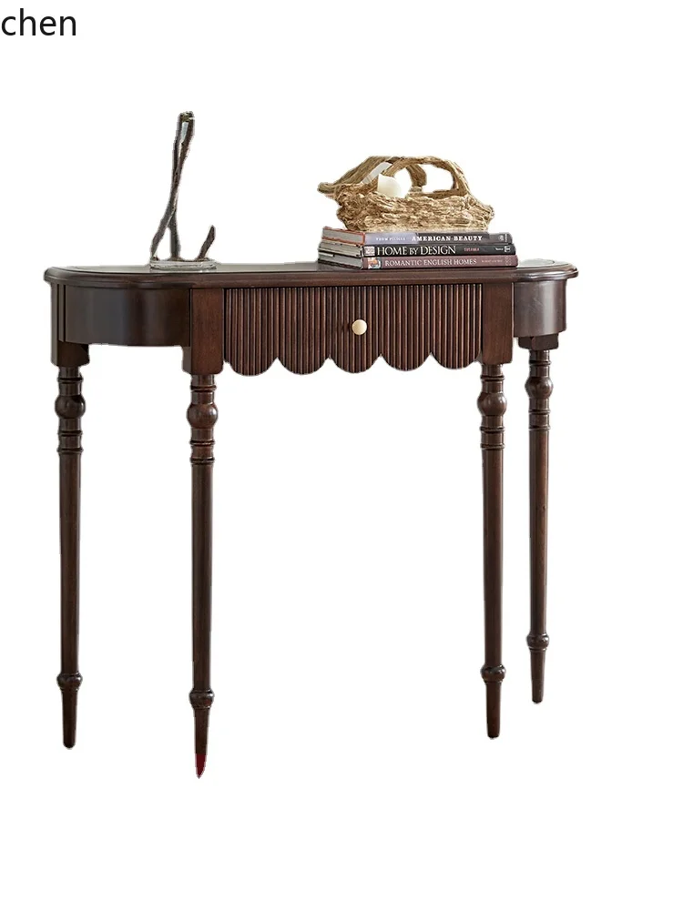 YFY   Vintage Solid Wood Semicircle Entrance Console Tables Console Wall Entrance Cabinet Hallway