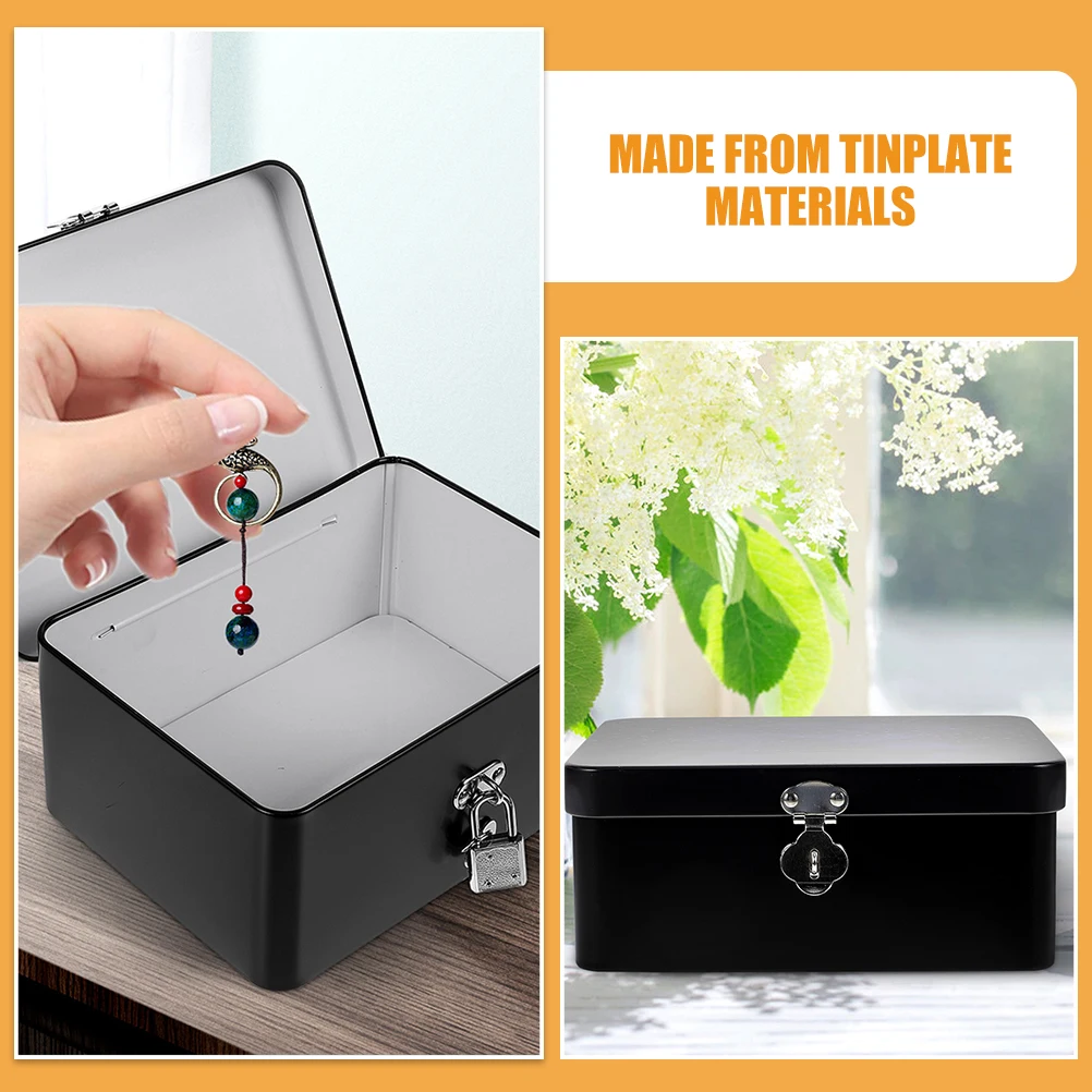 

Tinplate Storage Box Vintage Home Decor Jewelry Document Organizer Case Lockable Desk Holder Tin Container Household Key Storage