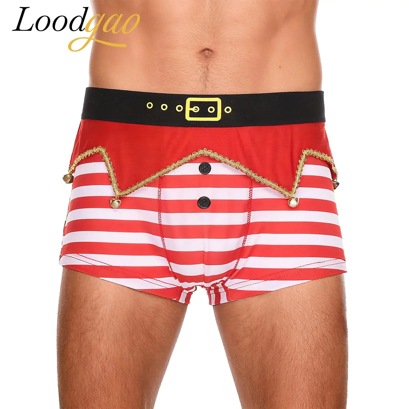 Men Christmas Shorts Santa Xmas Underwear Novelty Holiday Boxer Briefs Elastic Waist Striped Shorts Holiday Fancy Short Pants