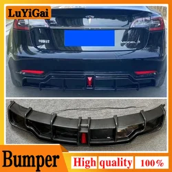 For Tesla Model 3 2018-2023 4-Door Rear Bumper Diffuser Lip ABS Carbon Fiber Look Car Boot Splitter Guard Spoiler Plate
