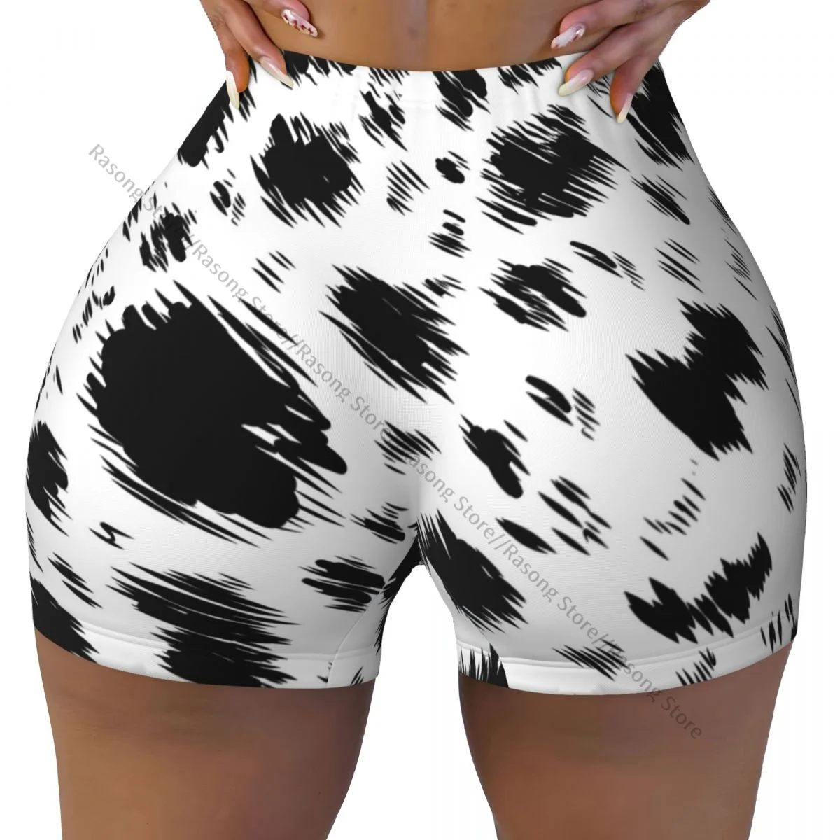 Push up curto elasticidade scrunch butt dálmata animal impressão correndo shorts esportivos roupas femininas ginásio