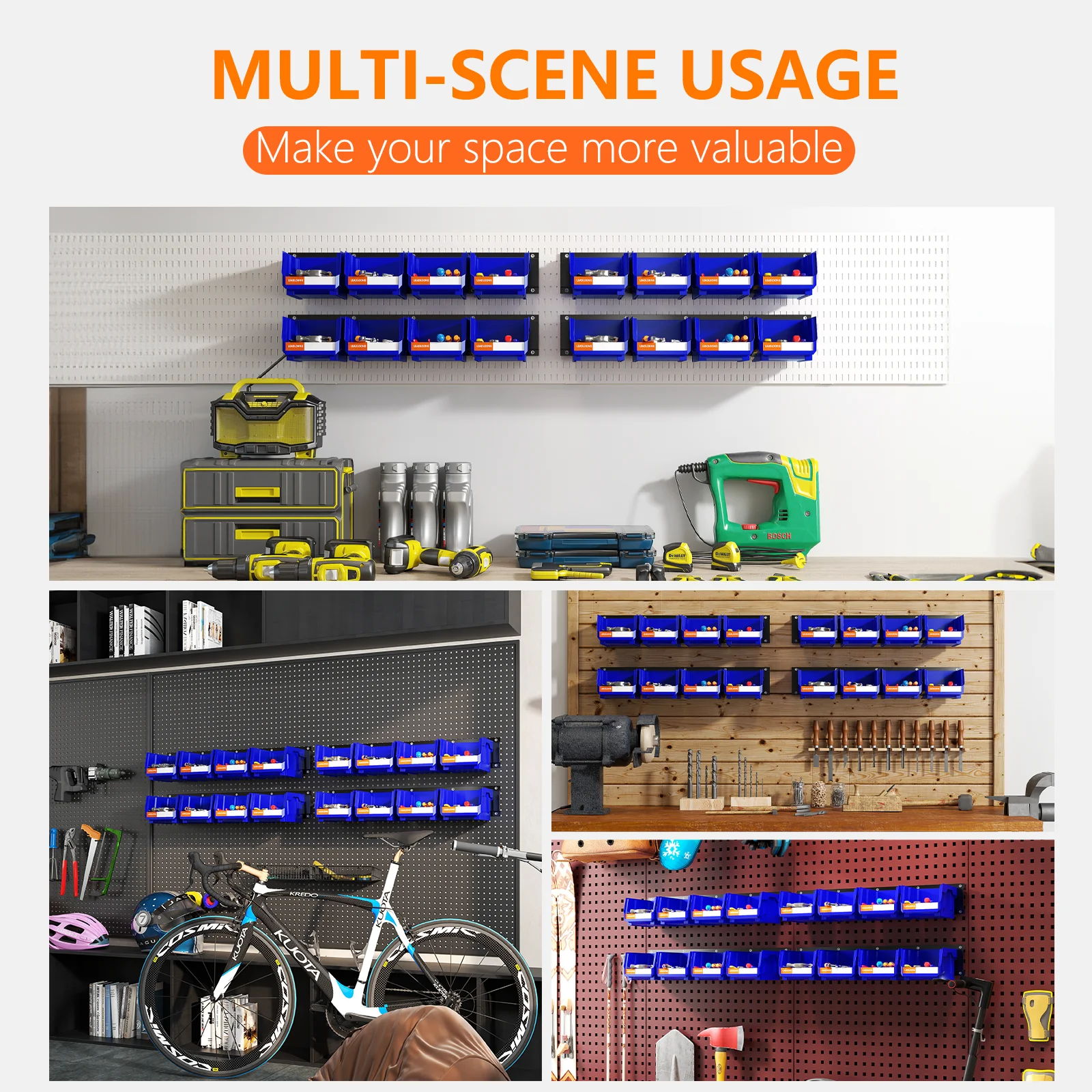 LEADLOONG Durable Wall Mount Organization 49.7*11.4 CM/19.6*4.5 INCH Metal Pegboard For Parts Bin Organizer