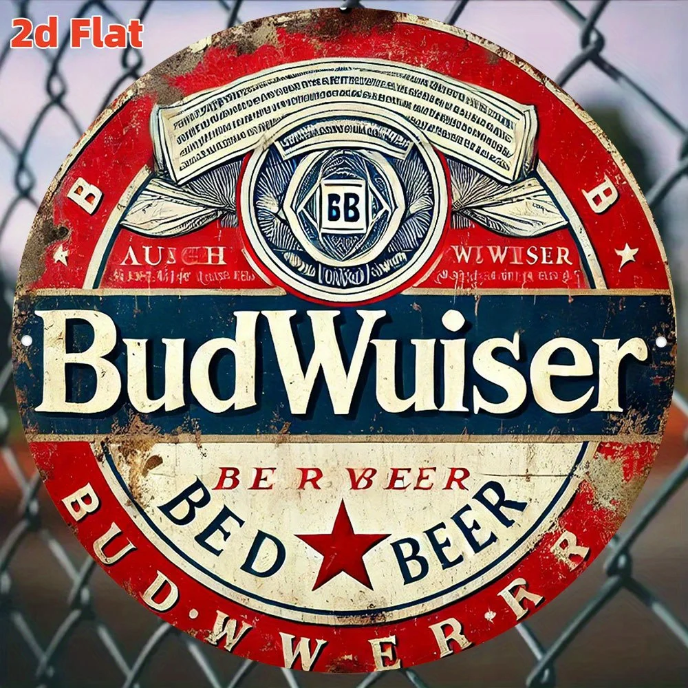 Beer retro logo wooden wall art - Industrial style circular metal logo, high-resolution printing, bar, home