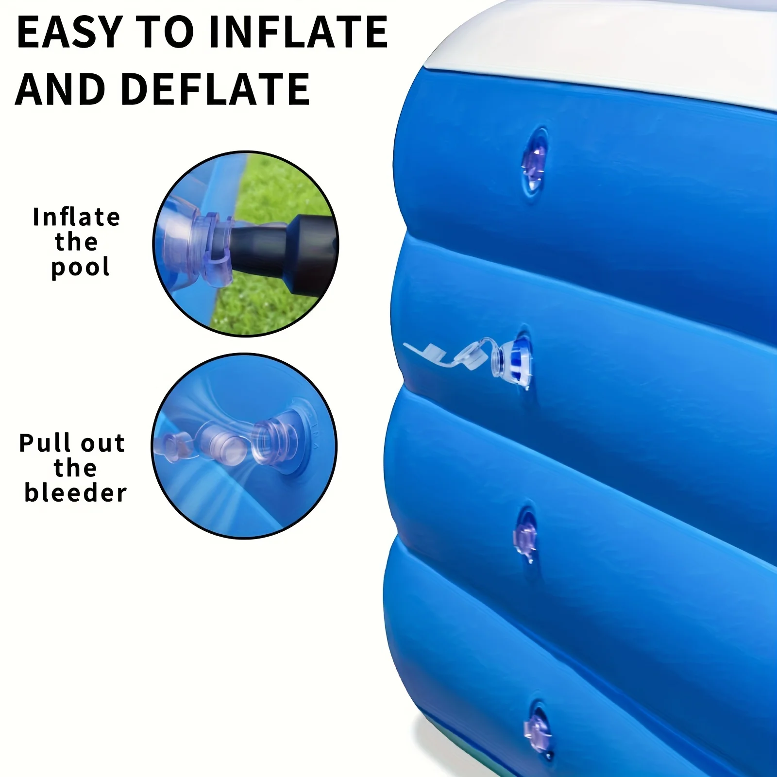 Full-Sized Inflatable Swimming Pool - 145x73x28 inch, 4-Ring Thick PVC Rectangular Pool with Multiple Components,Indoor/Outdoor