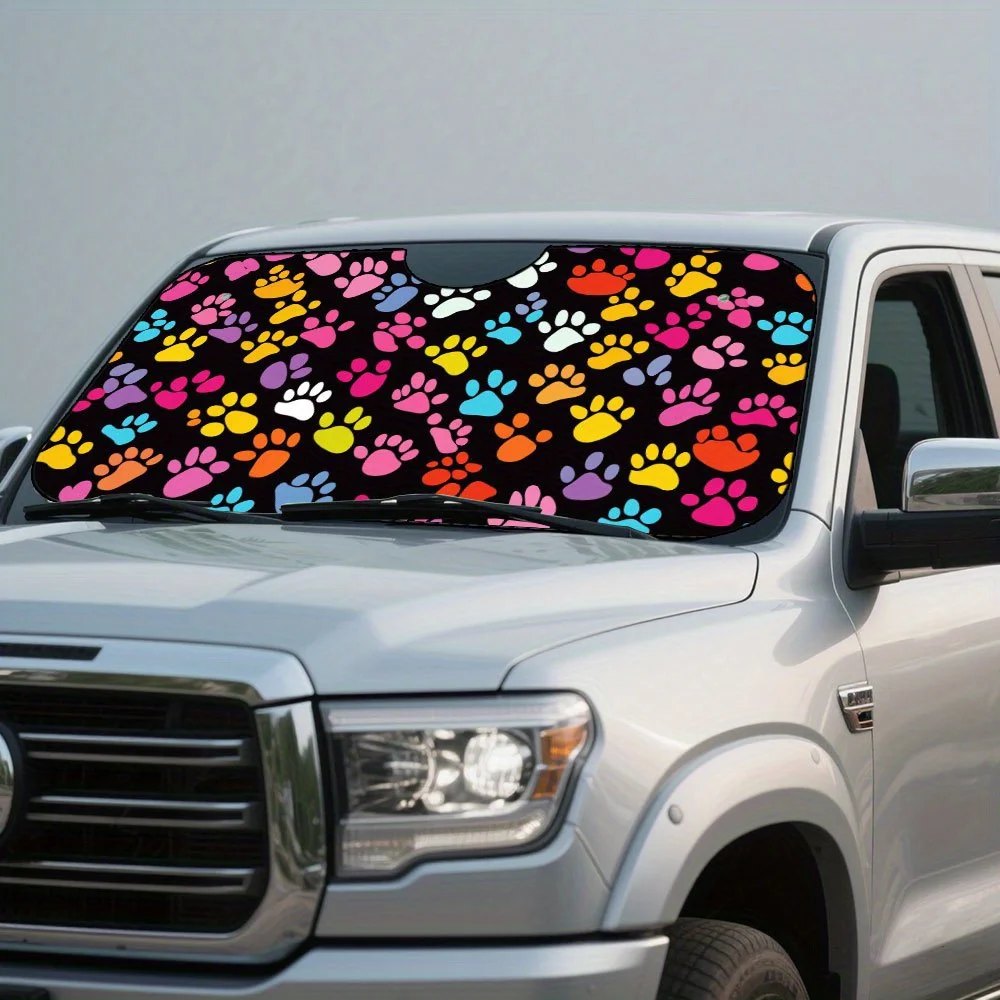 

1 шт., автомобильный солнцезащитный козырек с красочным рисунком в виде отпечатков лап, модные аксессуары для интерьера, обеспечивают прохладу и комфорт в автомобиле.