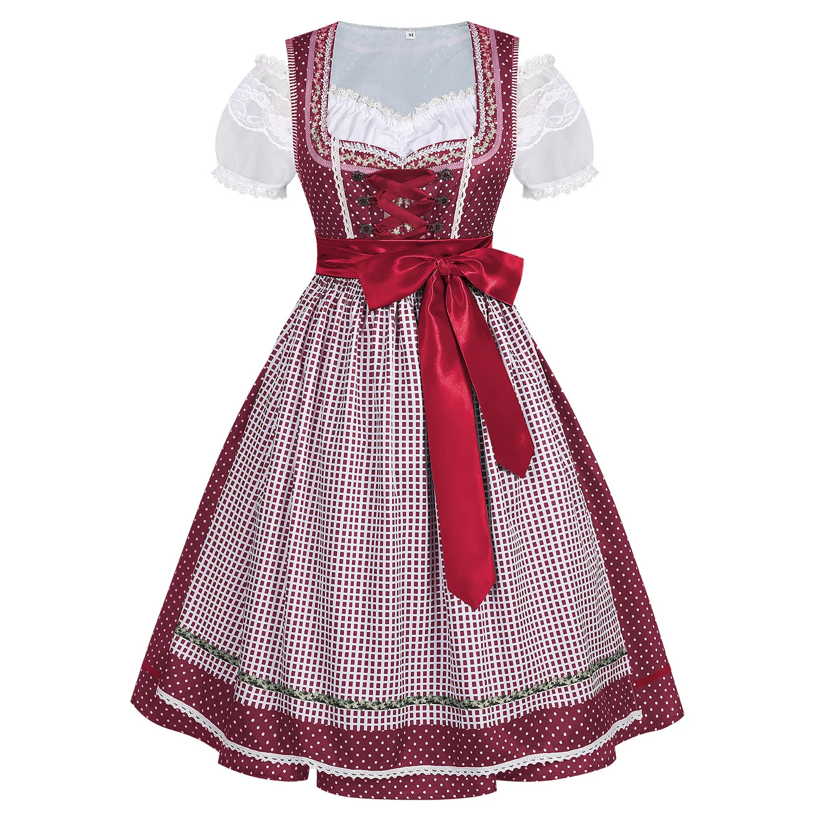 Deutsches Oktoberfest Dirndl-Kostüm für Damen, elegantes Spitzen-Blumen-Bayerisches Traditionelles Kleid, Vintage-Dienstmädchen-Festival-Cosplay-Fantasie-Anzug – Detail 30