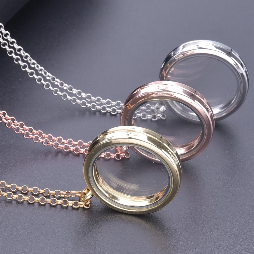 1Pc 30mm Round Pendant Necklace Photo Relicario Locket Charm Alloy Necklaces For Women Men Hip Hop Jewelry Chain Decoration Gift