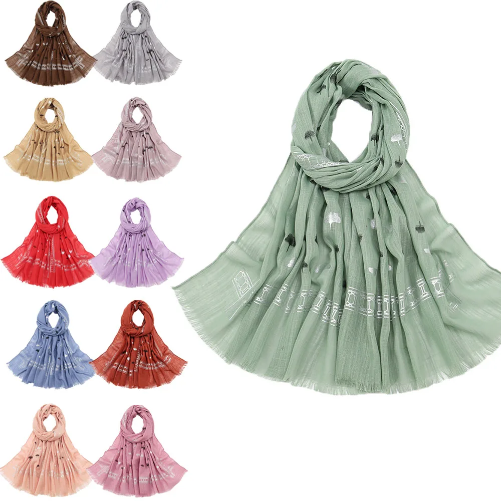 

2024 New Women Fashion Plain Glitter Ginkgo Leaf Shawl Scarf Hijab Ladies Shimmer Wrap Neck Snood Muslim Islamic Hijab 180*90cm