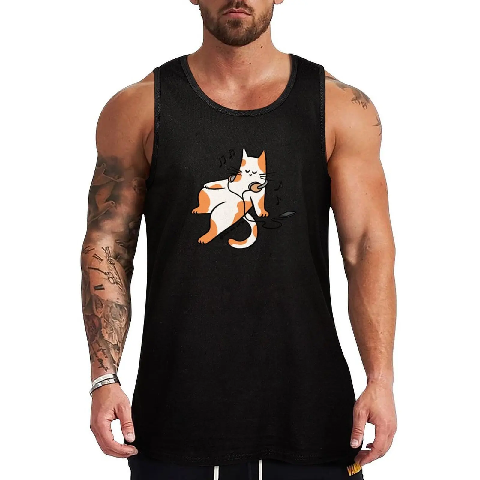 Feline Melodic Bliss Tank Top Débardeur en coton doux Coupe régulière Sous-vêtement basique