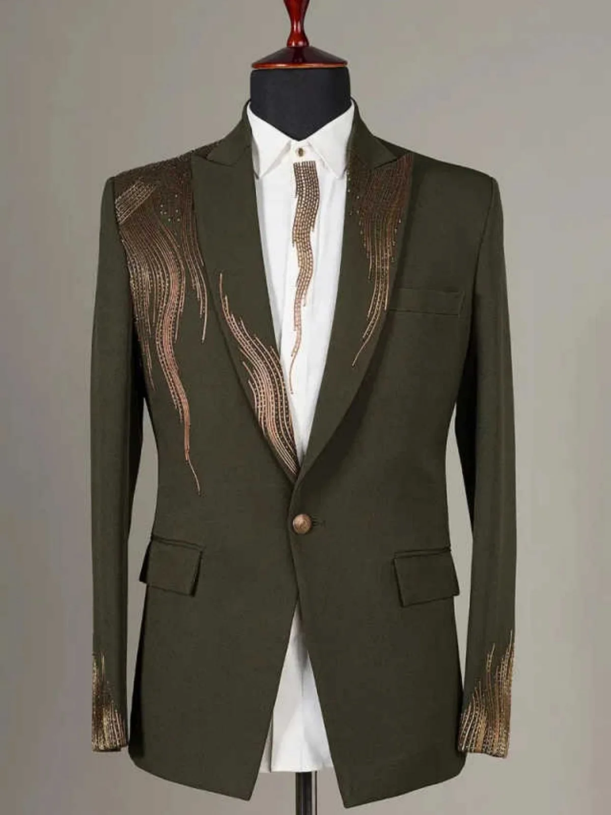 Moda uma peça de casamento smoking um botão pico lapela jaqueta blazer miçangas clássico ajuste jantar festa personalizado wear