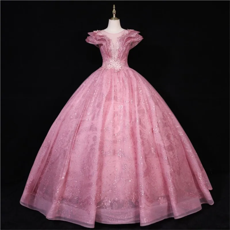 

A new style of colorful tulle performance long dress for student and vocal examination