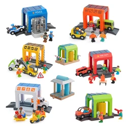 Rail Car Toy Car Wash Rail Car Set Train Scene Children Fire Station Police Station Simulation Toy Compatible With Wooden Track