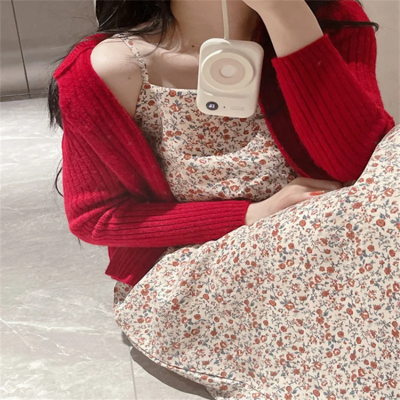 Sleeveless Dresses Women Autumn New Arrival Corduroy Vintage Floral Basic Tender French Style Vestidos Mujer All-match Aesthetic