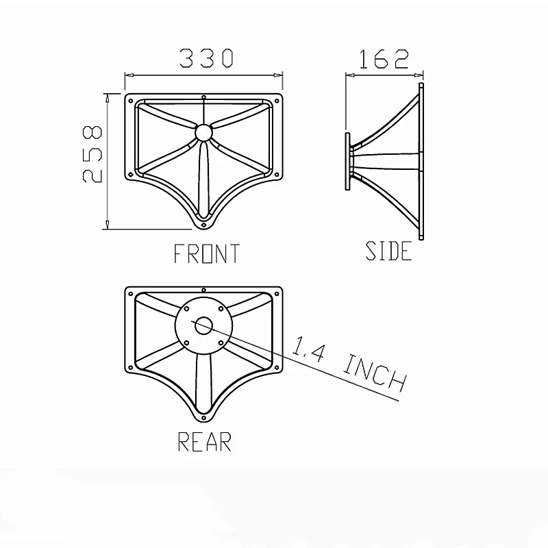 MW Audio 1,4" Halsöffnung 330x285x162mm Fiberglas (BMC) Horn, Hochleistungs-Quadratwellenleiter für den Austausch von Pro-Lautsprechern – Detail 1