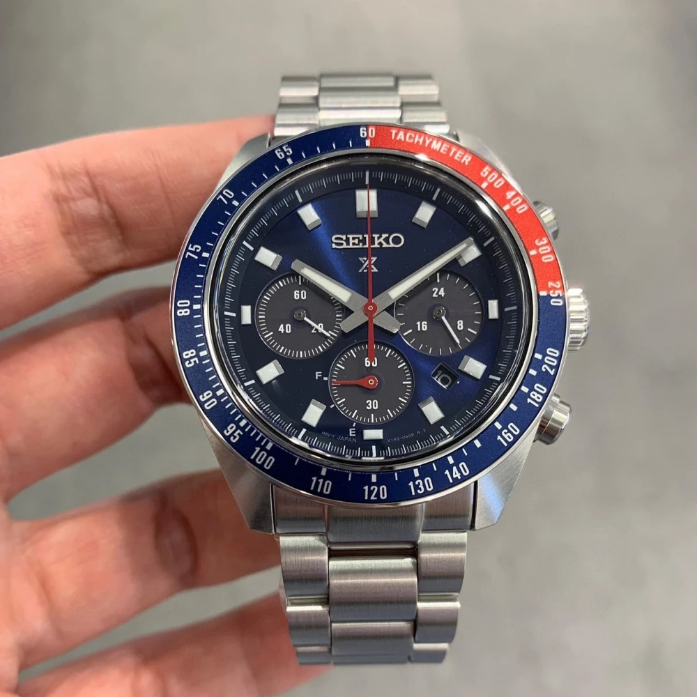 سايكو بروسبكس سبيدتيمر باندا ساعة كوارتز للرجال ، حزام فولاذية ، غلاف معدني ، كرونوغراف 3 عيون ، سوار مجوهرات