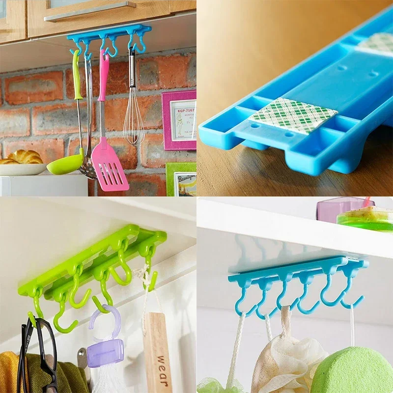 Kitchen Rack Holder Hook Ceiling Wall Cabinet Hanging Storage Organizer Holder Parallel Hanger Bathroom Shelves with 6 Hooks