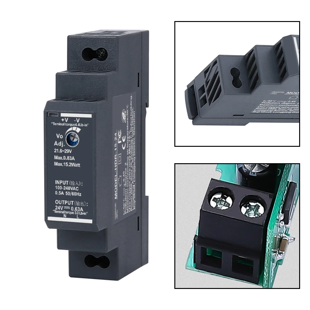 HDR-15-12 Ultrathin Switching Power Supply 12V DC 15W with Automatic Recovery Protection and LED Power Status Indicator