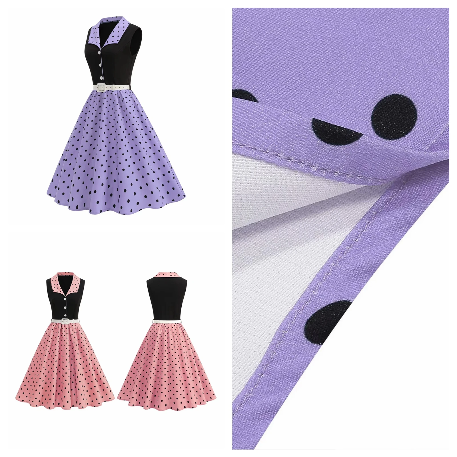 レディース 1950年代 レトロ ヴィンテージ スイングドレス 水玉模様 レトロドレス Aライン フラッパー ドレス 特別な機会 カクテル プロム パーティー ガウン