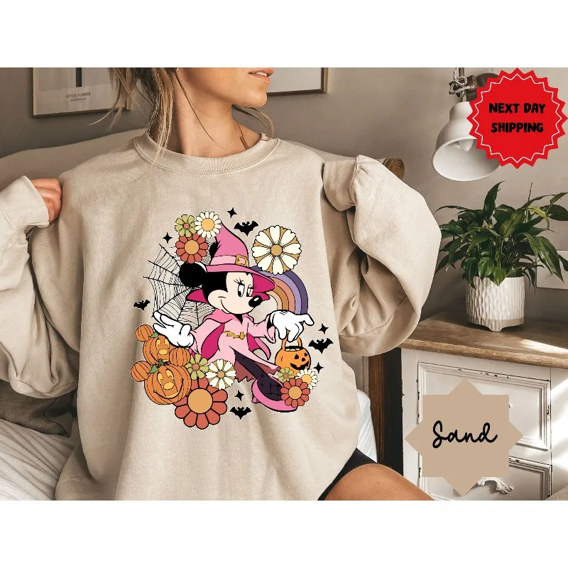 Sweat-shirt à capuche Disney Minnie Mouse pour Halloween et femme, vêtement de rue décontracté, à la mode, nouvelle collection automne/hiver