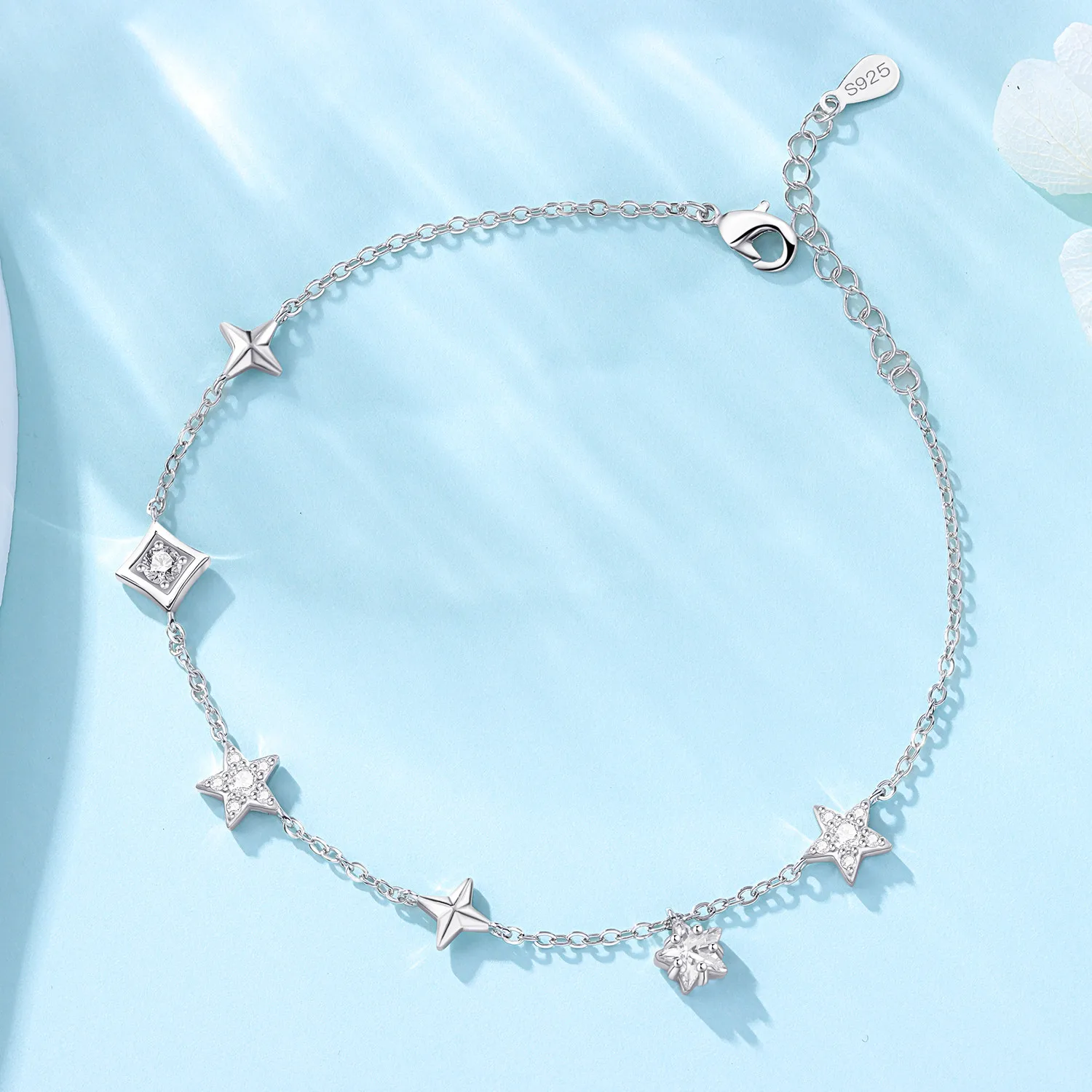 Dainty 925 Sterling Silver 2 Layer Cubic Zirconia Anklet 18K Gold Plated Summer Beach Jewelry Gift For Women Daily Birthday Gift