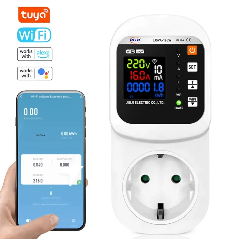 

Tuya WiFi Adjustable Voltage and Current Protector Socket Digital Display Multifunctional Refrigerator Protective Socket