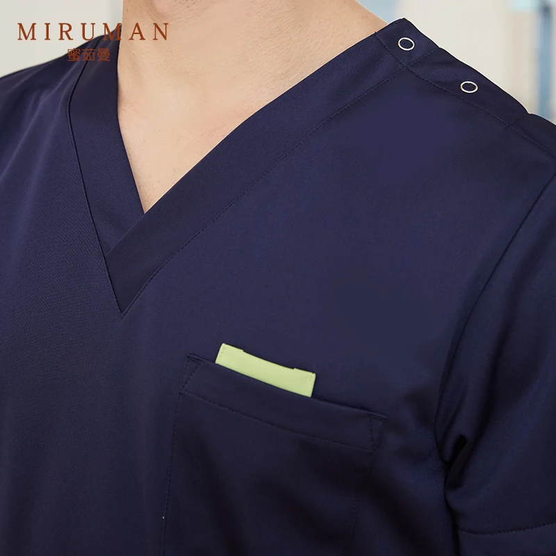 Men Silky Scrub Uniform Dental Nursing Workwear Solid Color Scrubs Set Anti-static Top and Pant Hospital Working Suits 301
