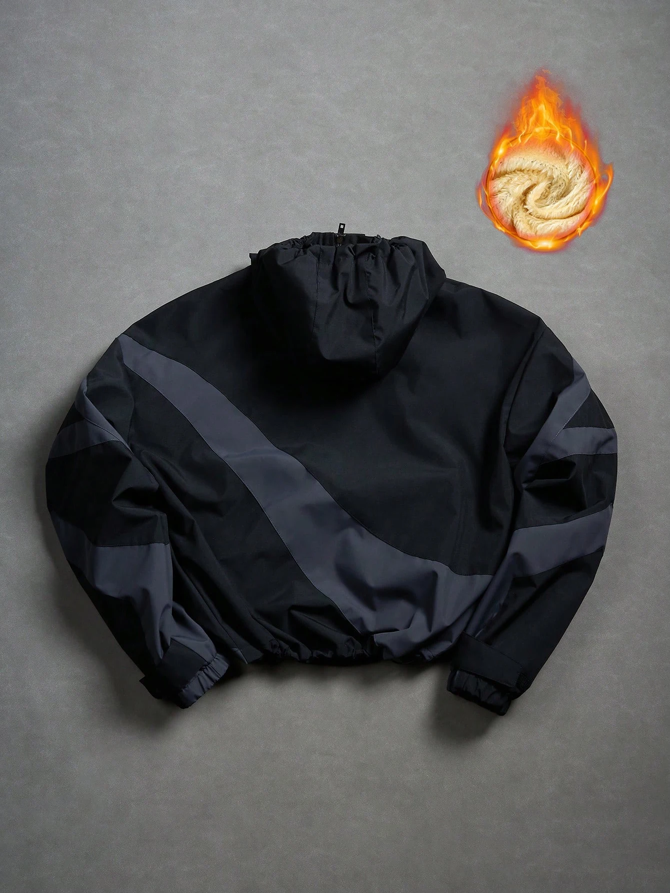 Winter Men's Short Fleece-Lined Jacket, Warm Hooded Coat with Lamb Wool Lining, Color-Blocking Functional Design, Zip Pockets, Drawstring Hem, Street Style Men's Casual Outerwear