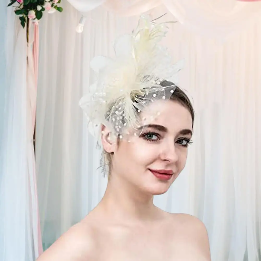 Chapeau Fascinateur de ixen Maille, Plume, Fleur, Coiffure, Équipement de Sauna de Mariage, Fausse Perle, Décor de Tête, Accessoires pour Cheveux de