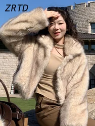 Luxury Faux Fur Short Coat Women Elegant Loose Lapel Long Sleeve Furry Jacket 2024 Autumn Winter Lady Thicken Fluffy Outwear New