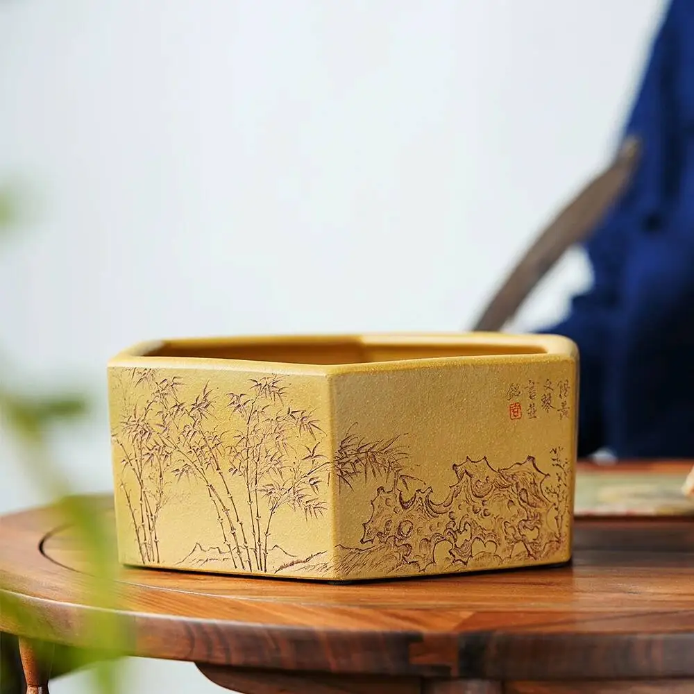 Yishuchun Classy Yixing Purple Sand Wash Large Kung Fu Tea Set Famous Jiang Wenqin Liufang Bamboo Washable