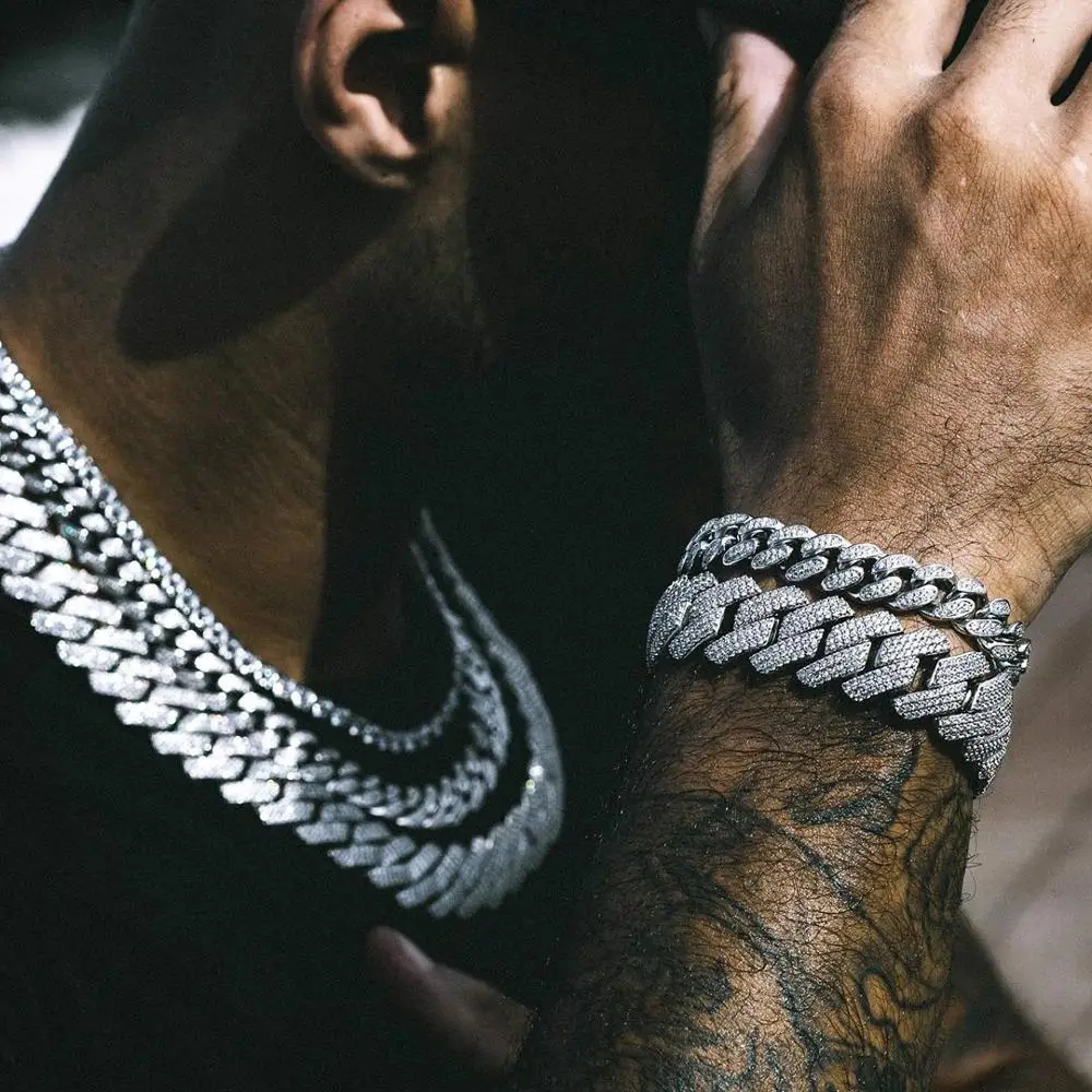 High quality iced out men jewelry 5A cz hip hop new micro pave 19mm cuban link chain big heavy chunky necklace for men boy